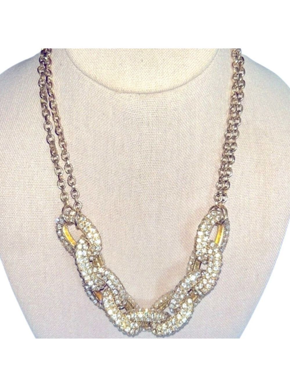 Large Links Gold Tone Rhinestone Sparkle Statement Necklace